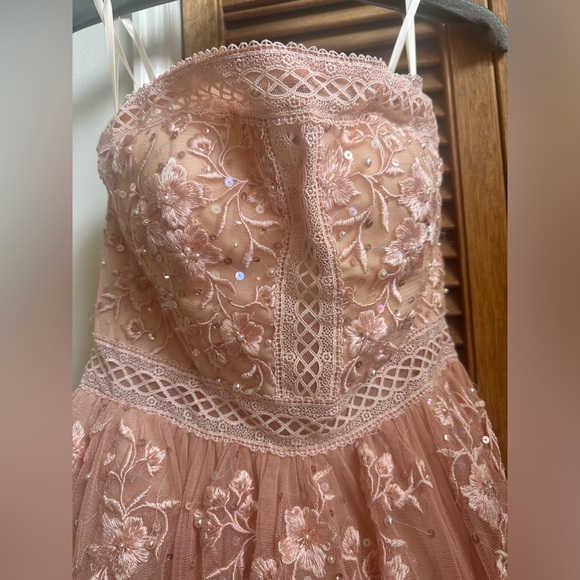 Basix Black Label Pink Strapless Floral Evening Gown Size 2 - Picture 5 of 14